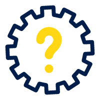 Logo engrenage et point d'interrogation pour illustrer le fonctionnement de l'élément