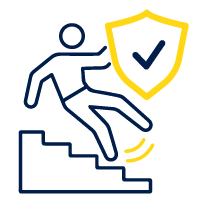 Homme qui tombe escalier et bouclier-Responsabilité-civile-entreprise