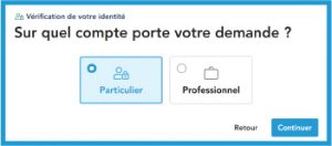 étape 2 - compte part ou pro